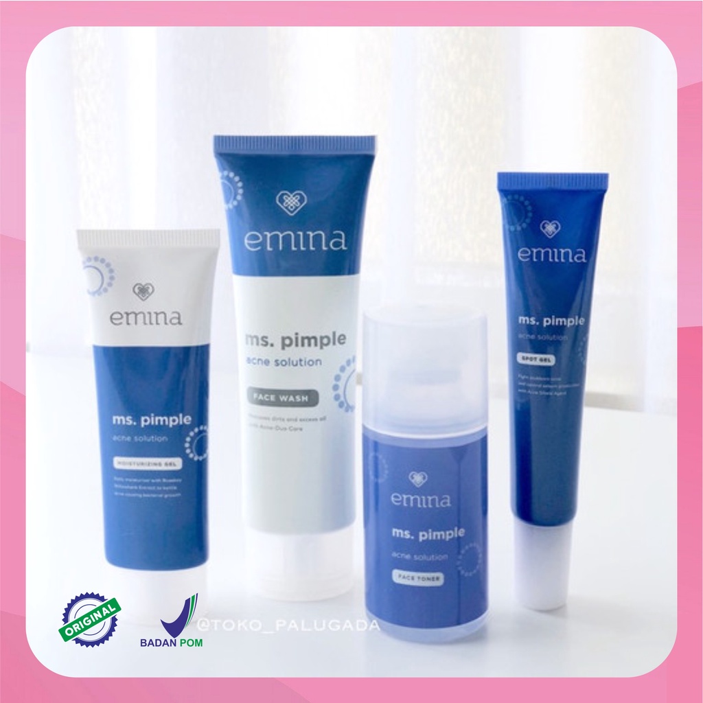 Emina Ms. Pimple Acne Solution Spot Gel 15mL - Moisturizing Gel 20- Face Toner 50 - Face Was 50