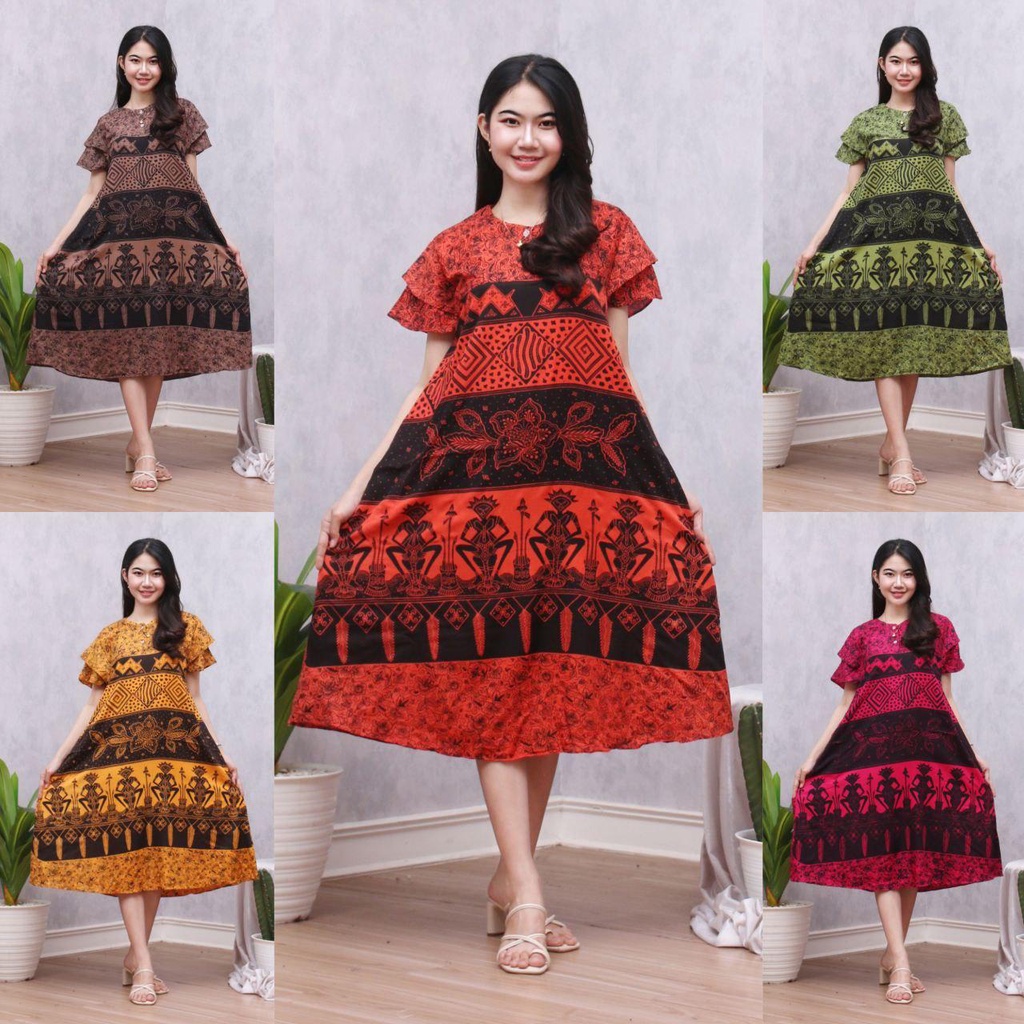 Daster Batik Lengan Pendek - Motif Daun - Leher Kancing (DPT001-133) Batik Prass-JACY