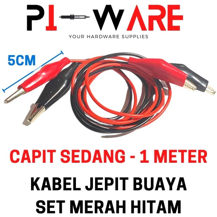 Kabel Plus Capit Buaya Aki Sedang Panjang 100cm 1M Set Merah Hitam