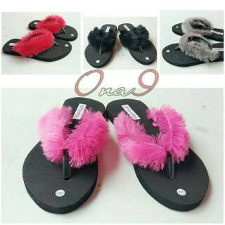 sandal jepit bulu viral booming pita pompom teplek sandal jepit bulu viral booming pita pompom teplek