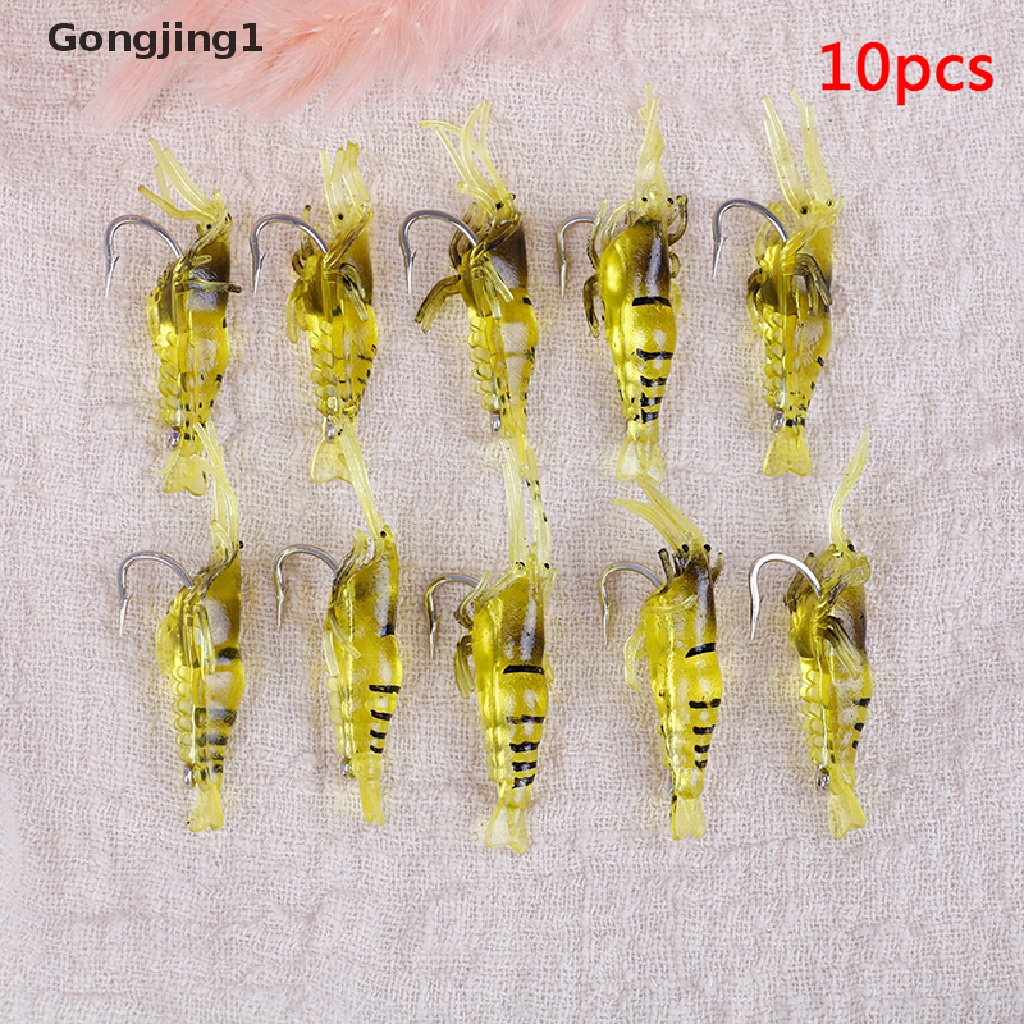 Gongjing1 Lot 10Pcs Umpan Pancing Softlure Bentuk Udang Imitasi Dengan Kail