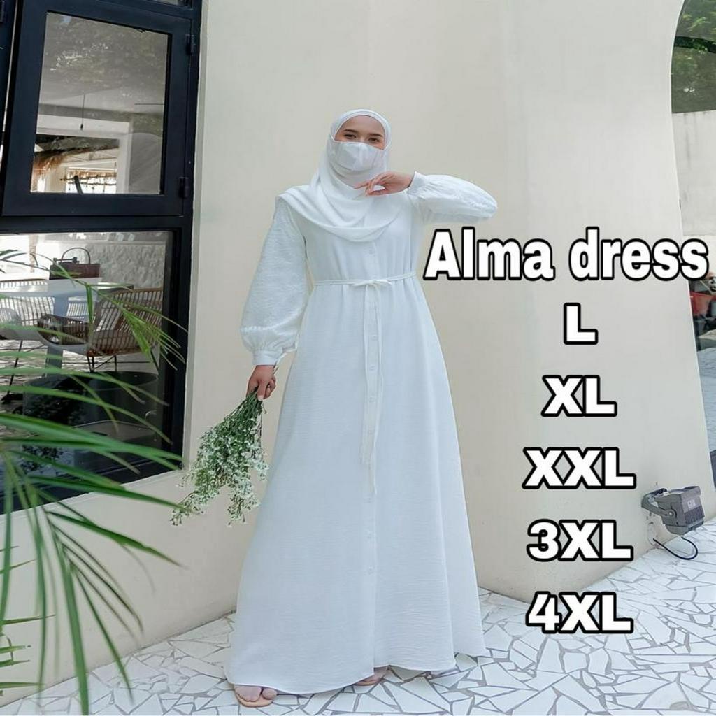 gamis terbaru 2023 lebaran wanita  alma dress bahan airflow crincle premium ukuran L XL XXL 3XL 4XL