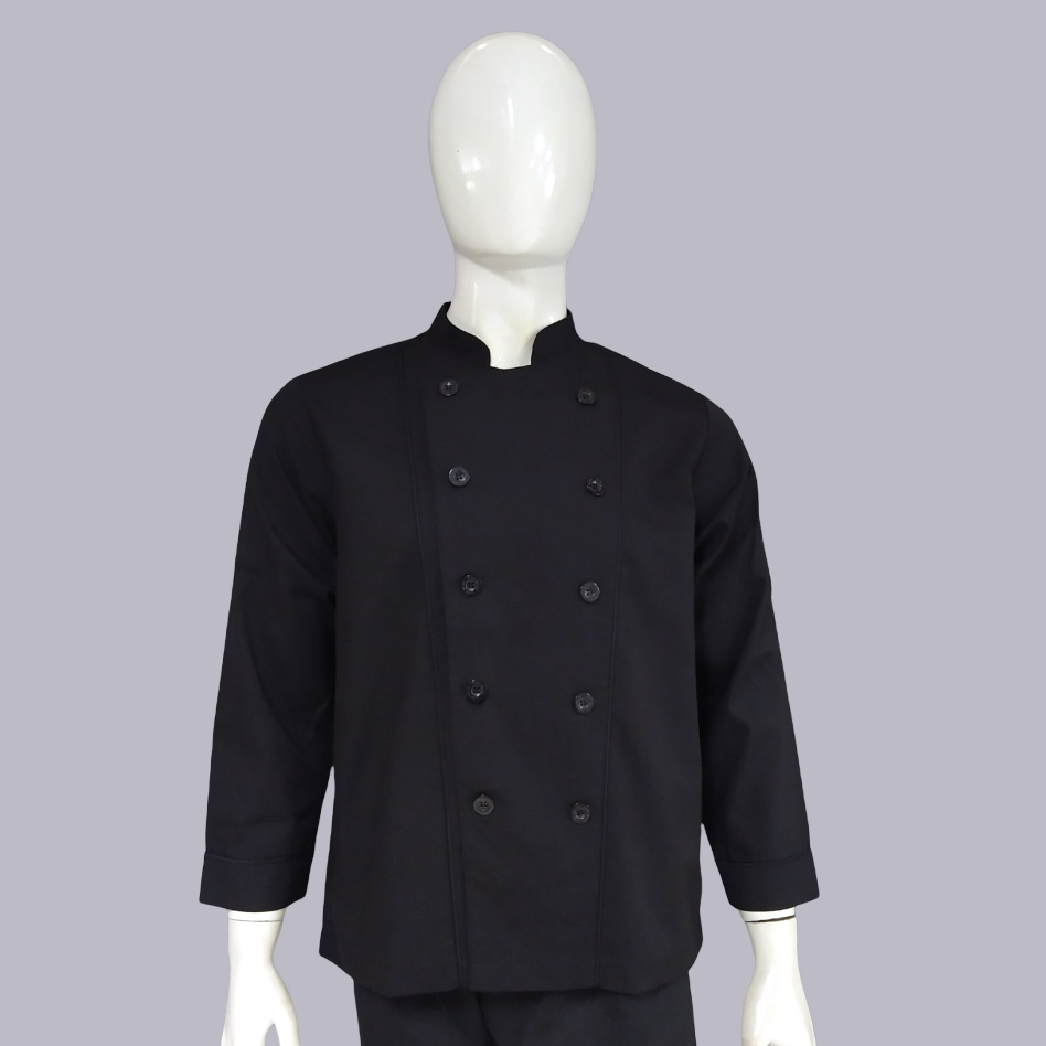 Chef Wear Baju Koki LS Hitam (piping hitam) S-XXL