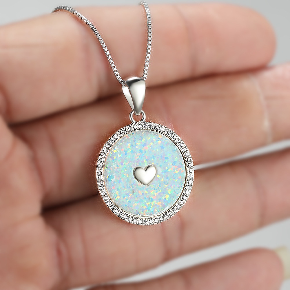 Kalung Desain Bunga Hati opal Biru Bentuk Bulat Warna rose gold Gaya Eropa Amerika Untuk Wanita