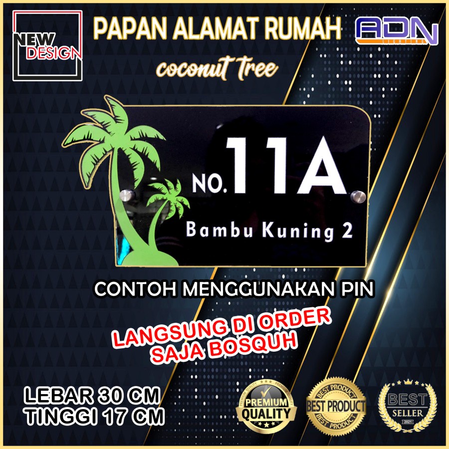 PAPAN Acrylic ALAMAT NOMOR RUMAH AKRILIK ACRYLIC COCONUT tree  E02 ADN