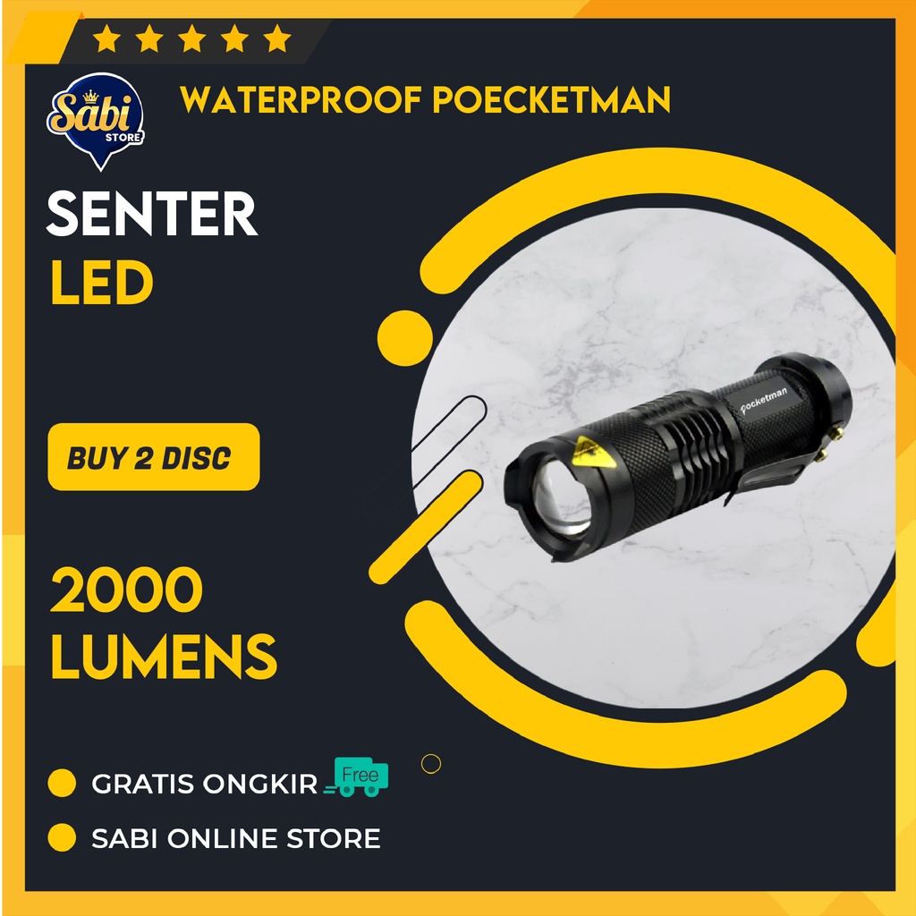 SENTER LED SAKU CEK MESIN PABRIK / 2000 LUMENS WATERPROOF POCKETMAN P1