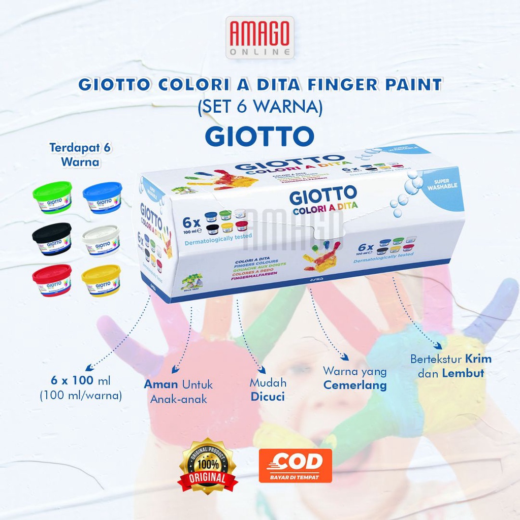 

GIOTTO Colori A Dita Finger Paint Cat Oles Jari kuas Murah Aman Dan Berkualitas - Set 6 Warna - 534100