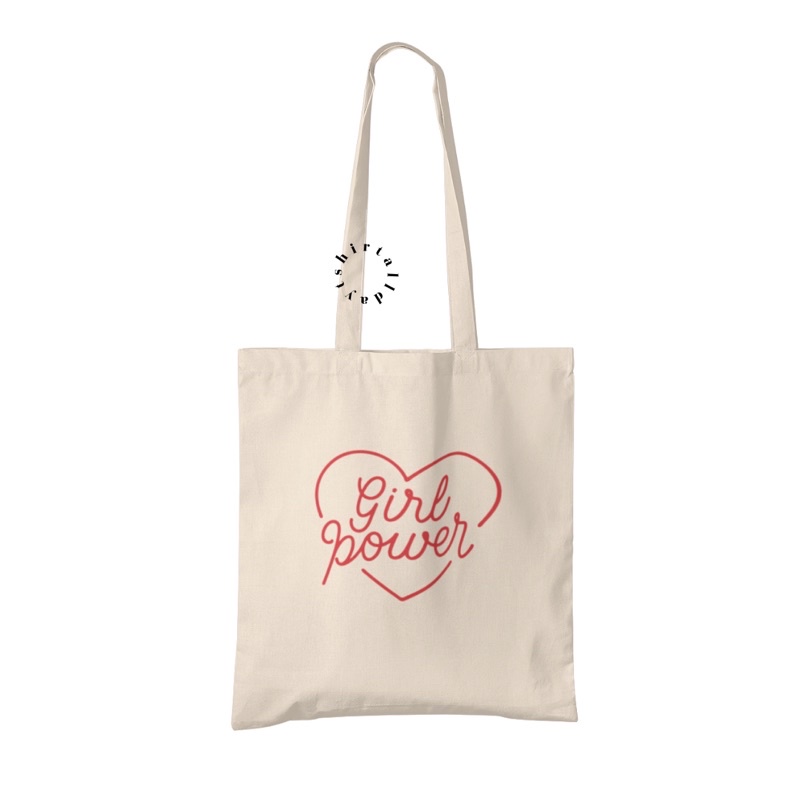 Tote Bag Tas Belanja Kanvas Natural Katun Bisa Custom Desain Girl Power [tshirtallday]