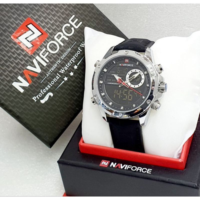 JAM TANGAN PRIA NAVIFORCE 9208 ORIGINAL KULIT DOUBLE TIME DIAMETER 5CM+ BOX + BUKU