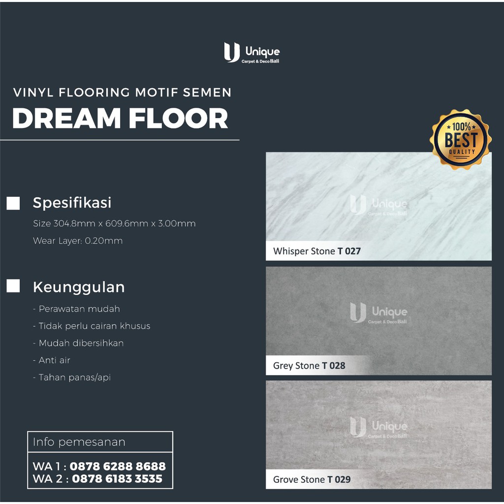 Vinyl Lantai Motif Semen Dream Floor Tebal 3mm / Lantai Vinyl Plank Motif Marmer Lembaran Murah