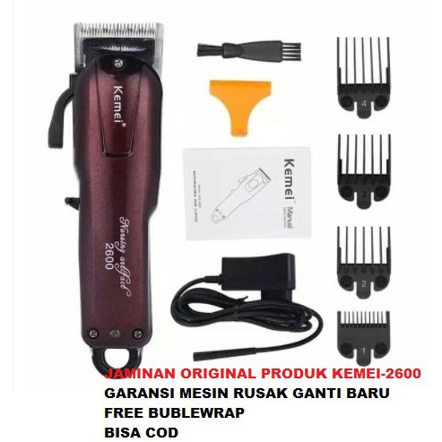 KEMEI 2600 ori alat mesin potong rambut cliper portable tanpa kabel cas batrai baterai cukur kumis