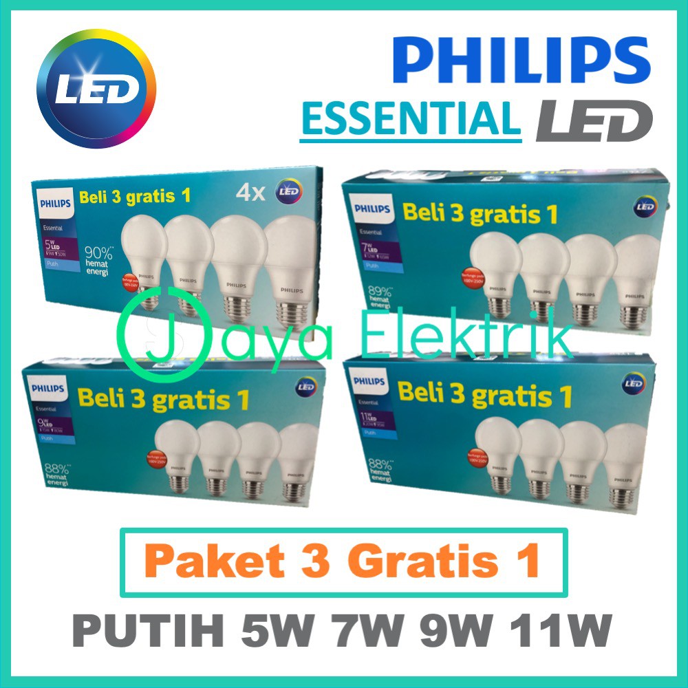 Jual Lampu PHILIPS LED Essential Paket 5W 7W 9W 11W Putih - LED