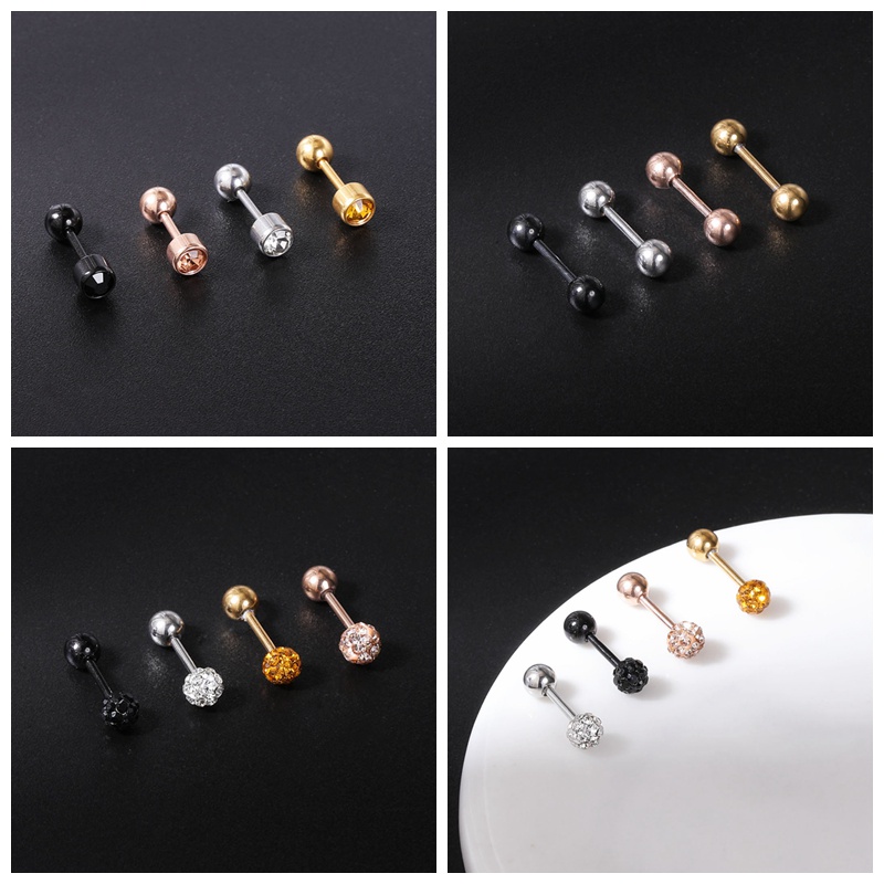 1 PC Anting Stud Desain Hati Bintang Bola Kristal Bahan Stainless Steel