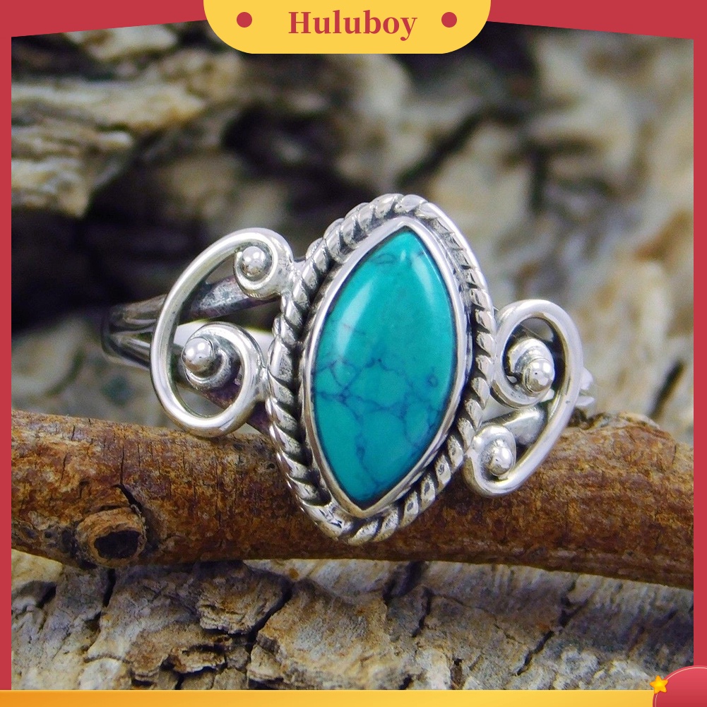 Hu Hu Hu Hu Hu Alat Bantu Pasang Kacamata♡ Cincin Antik Gaya Tibet Aksen Batu Turquoise Untuk Hadiah Wanita