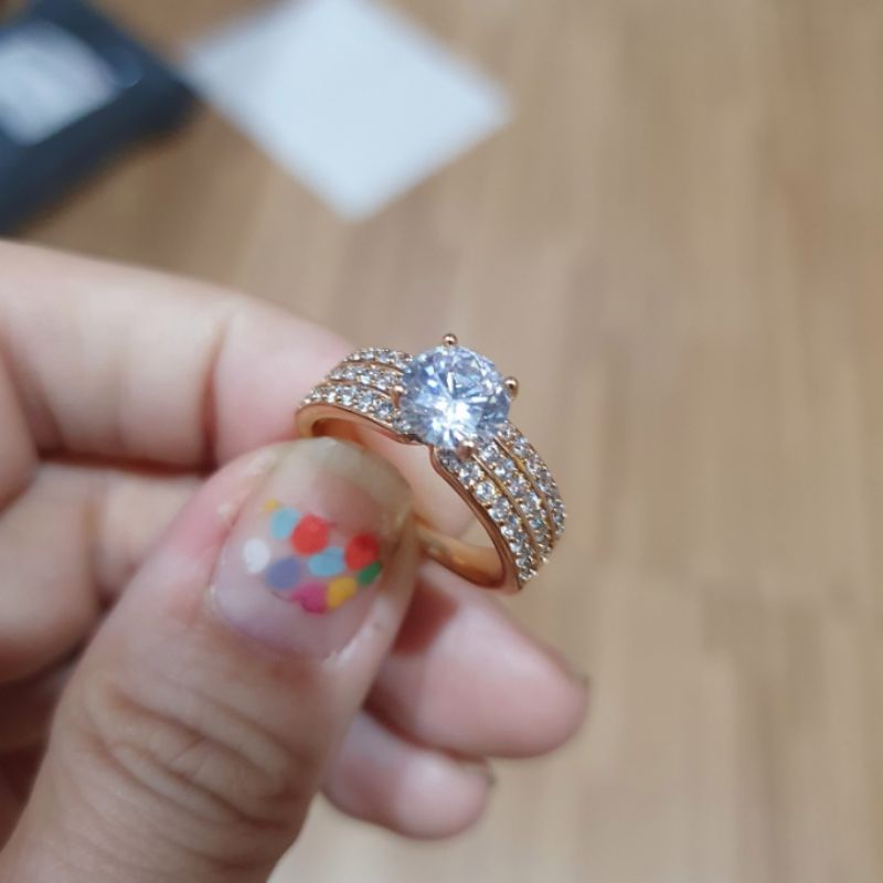 Cincin zircon premium lapis emas anti karat anti alergi Ring Zircone Silver kombinasi