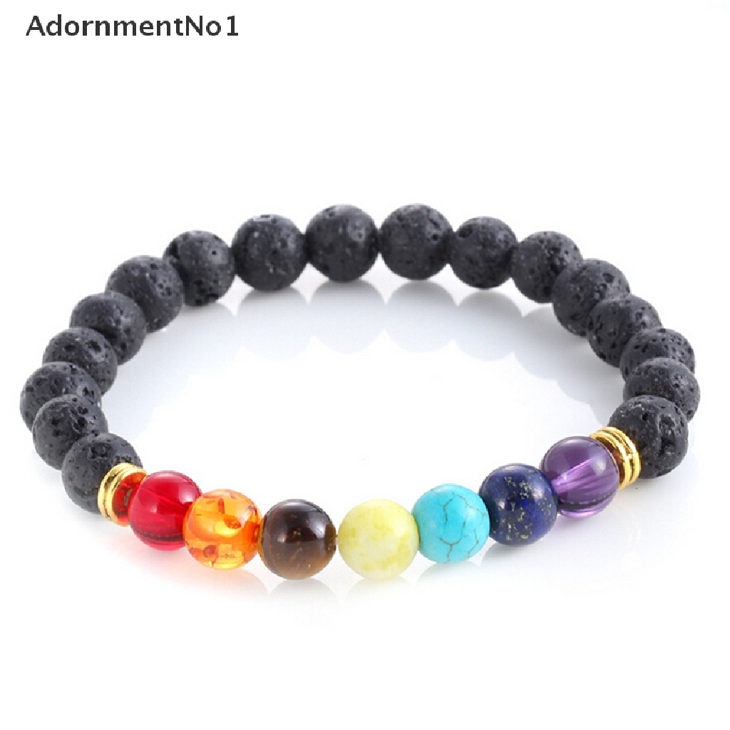 (AdornmentNo1) 1pc Gelang Tangan Wanita Manik Batu Lava Rock 7 Batu Chakra Reiki