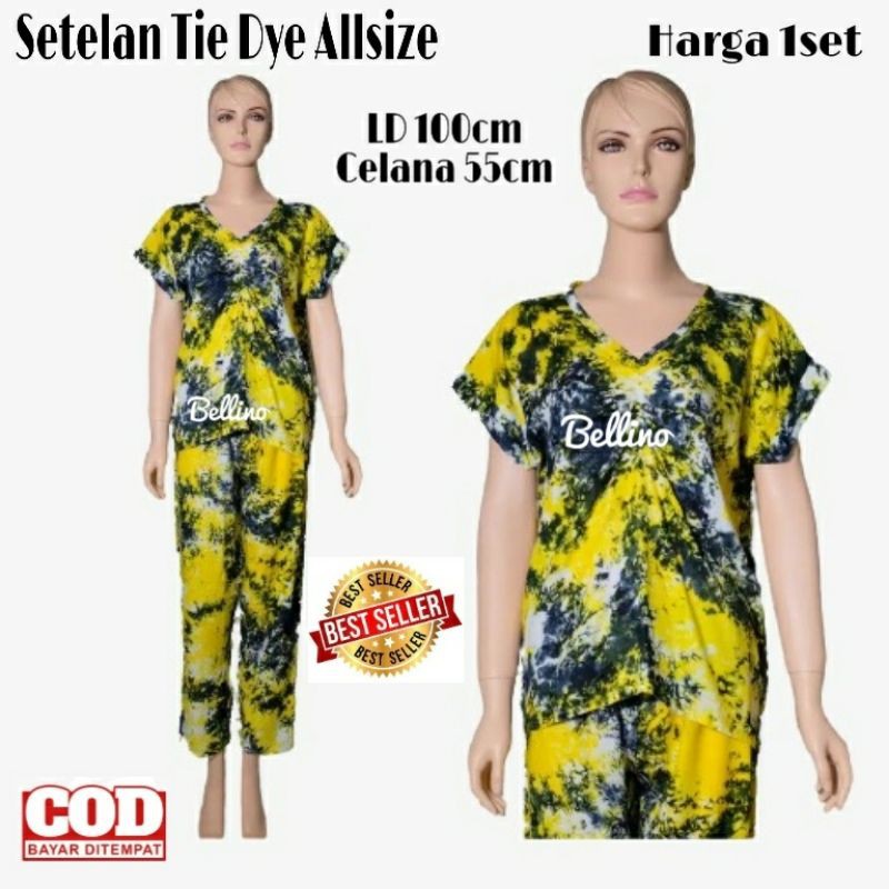 Set Tie Dye Piyama Panjang Katun Rayon Adem / Baju Tidur Tie Dye Wanita / Tie Die Setelan 1 stel