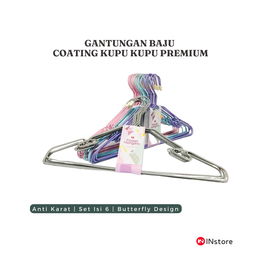 Gantungan Baju Coating Kupu Kupu Premium Set Isi 6