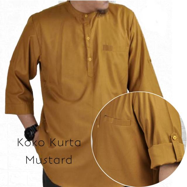 Baju Koko Kurta Warna Mustard Polos - Koko Kurta Mustard - Koko Pakistan Bahan Katun Lembut dan Adem