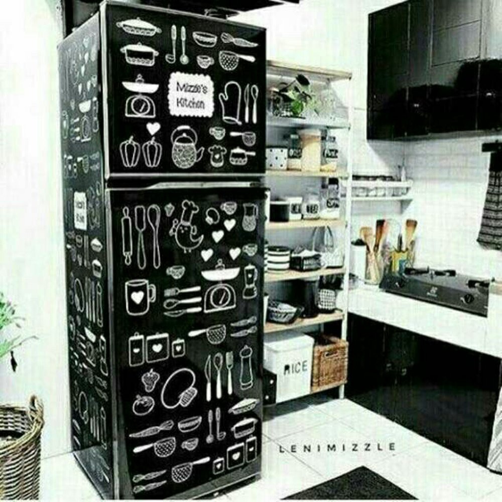 Variasi sticker kulkas 2 pintu full body motif kitchen black