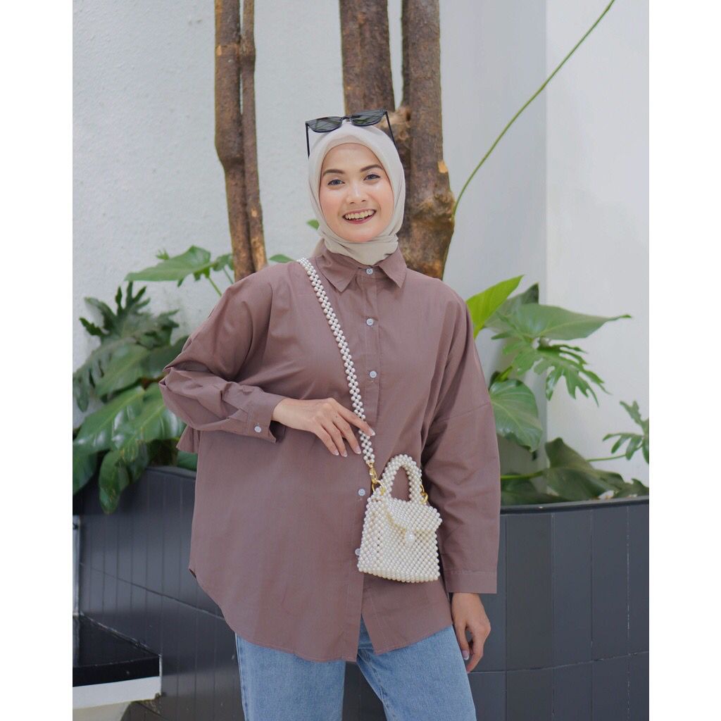 COD - Thiny Shirt Katun Paris - Basic Oversized Shirt - Atasan Muslim Fashion Wanita Termurah &amp; Terlaris