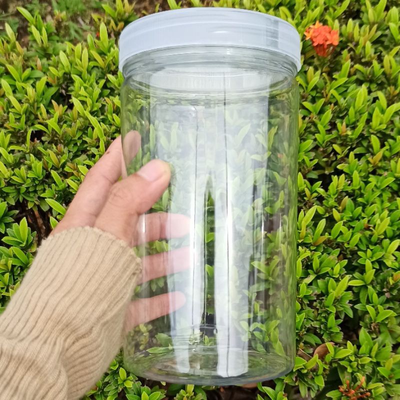 Toples Plastik Silinder Bulat Tabung 1 Liter PET Bening JAR Diameter 9cm Tinggi 16,5cm