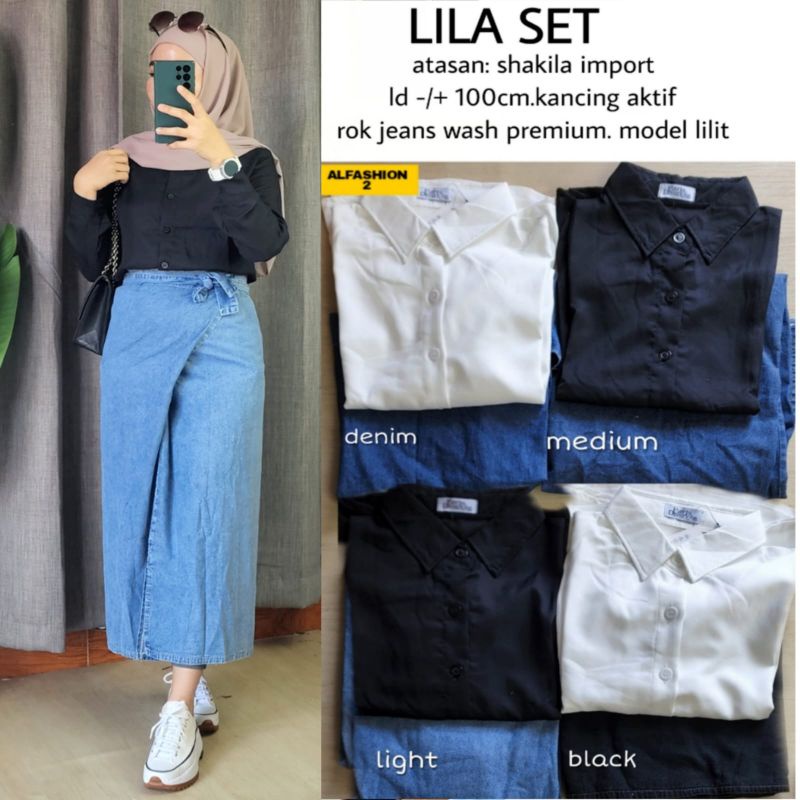 LILA SET/SETELAN WANITA SHAKILA IMPORT+ROK JEANS WASHED PREMIUM