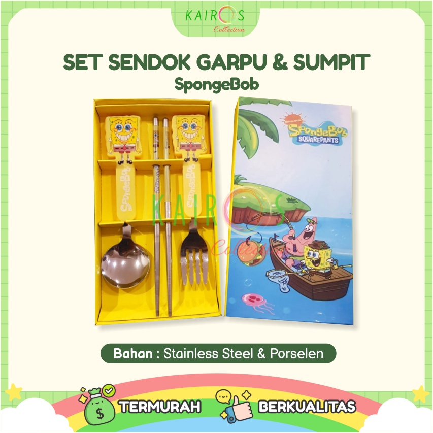 Sendok Set Makan Anak Karakter Lucu - Set Sendok Garpu &amp; Sumpit Karakter