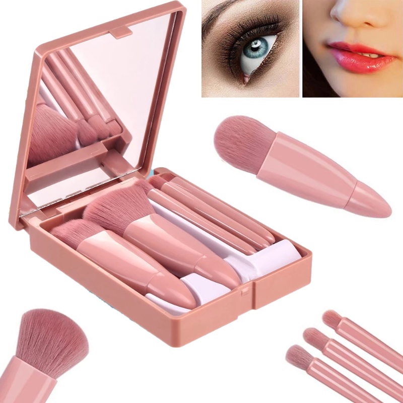 5pcs / Set Brush Mini Multifungsi Dengan Cermin Untuk Travel