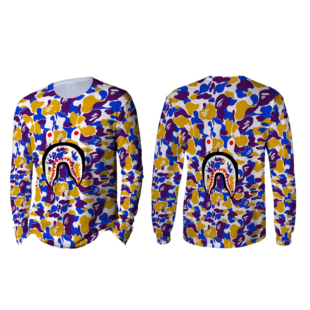 [TiniShop] TShirt Panjang Bape Shark Pria / Kaos Bape Shark Original FullPrint