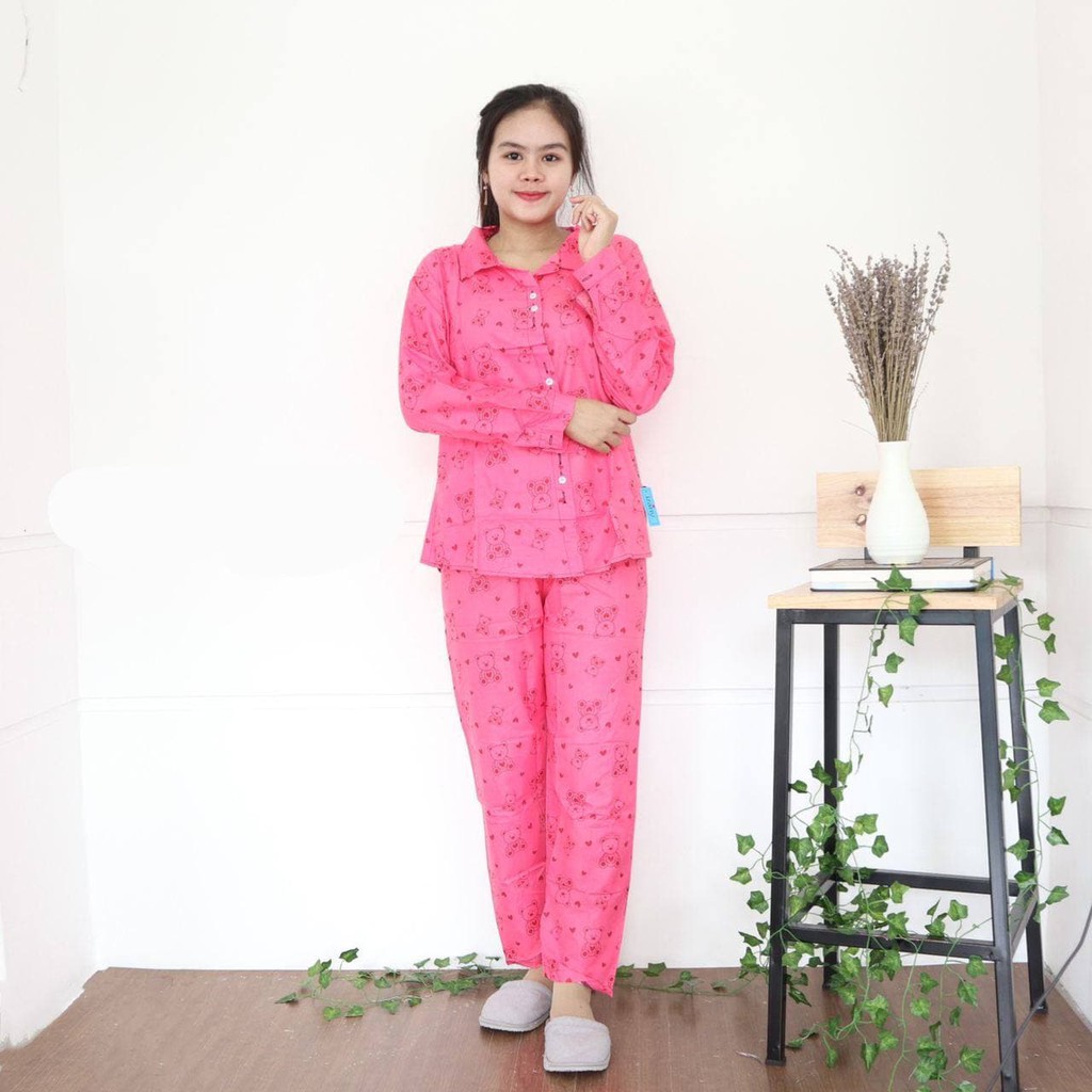 Piyama dewasa jumbo karakter Lengan panjang PP XXL-Teddy Bear Pink