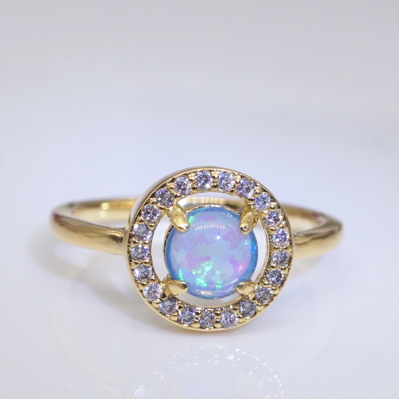 Cincin Emas Emas Asli Kadar 375Hias Batu Opal Sapphire Pink Berlian Untuk Wanita