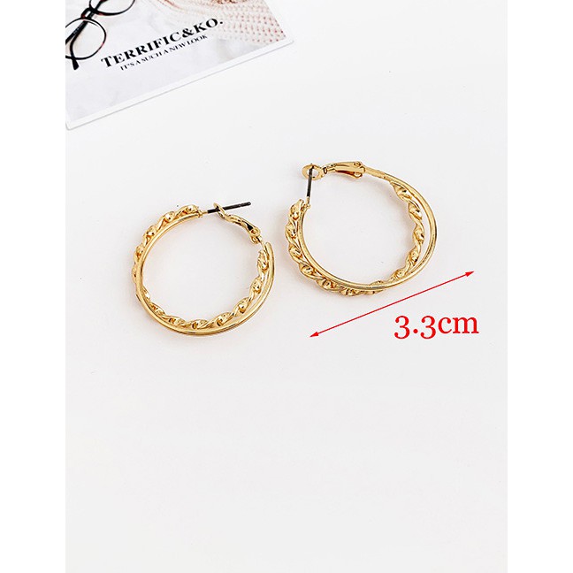 LRC Anting Tusuk Fashion Alloy Twist Double Circle Earrings D84444