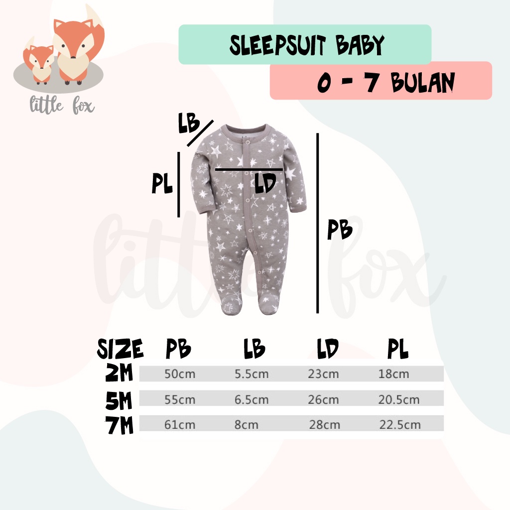 SLEEPSUIT / PIYAMA TIDUR BAYI / BAJU TIDUR BABY KIDS MATERIAL KATUN POLOS GARIS KAKI TUTUP