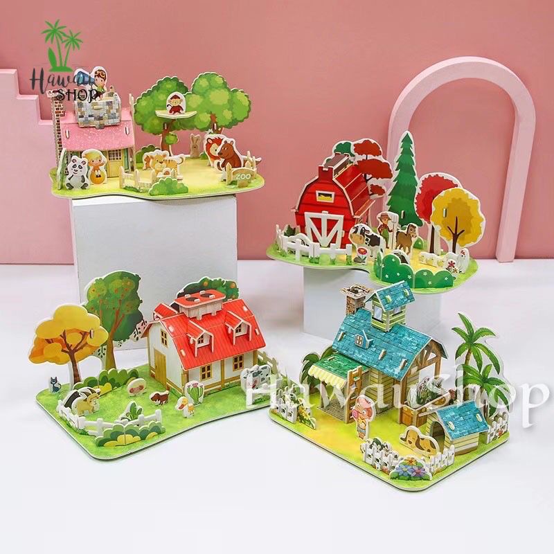 Puzzle 3D DIY bahan foam &amp; paper HOUSE / FARM / SEA / PARK / ZOO / CABIN mainan puzzle edukasi anak (kado,pajangan,dekorasi)