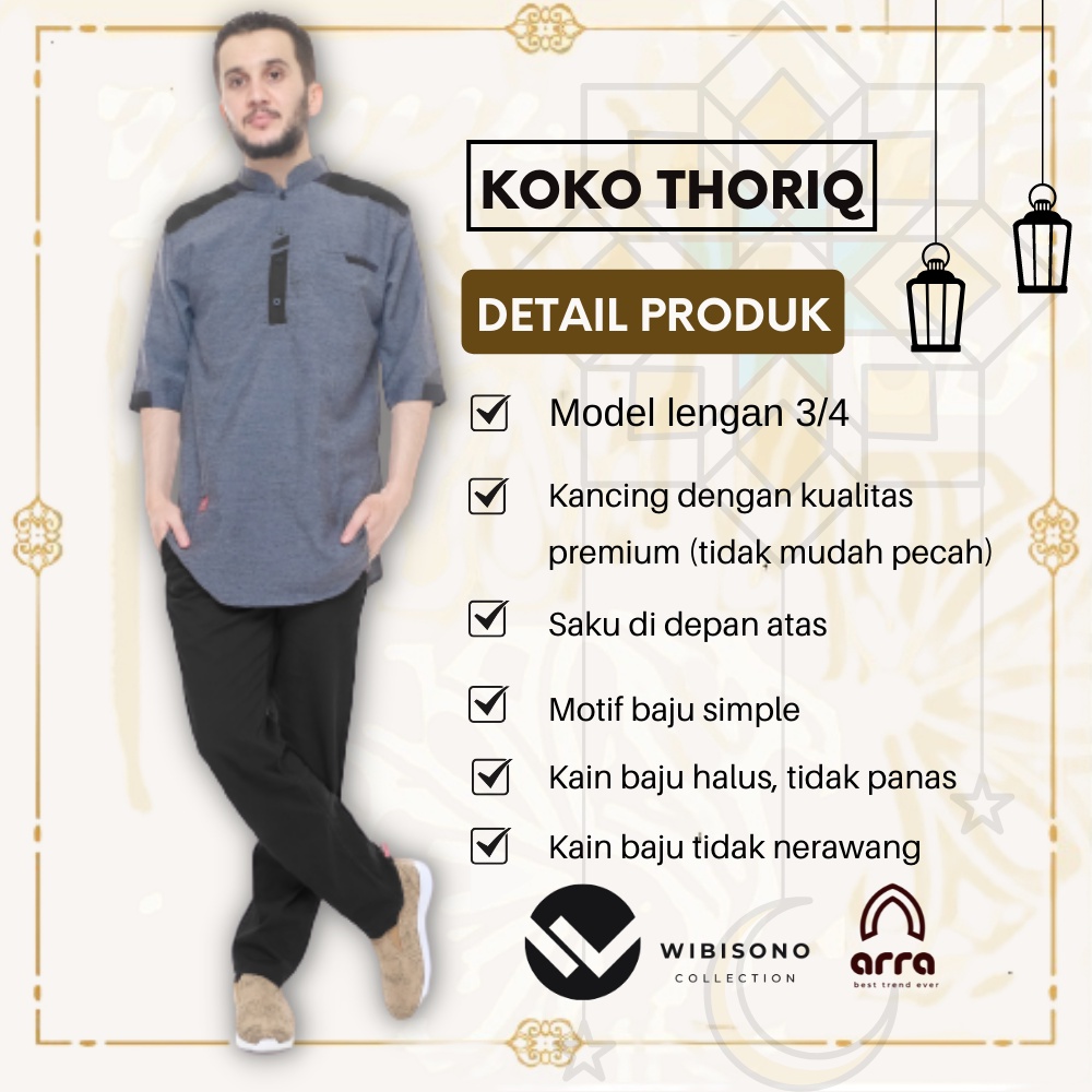 Baju Muslim Koko Kurta Pakistan YU16 Pria Cowok Dewasa Lengan Pendek 3/4 Terbaru Premium Original THORIQ