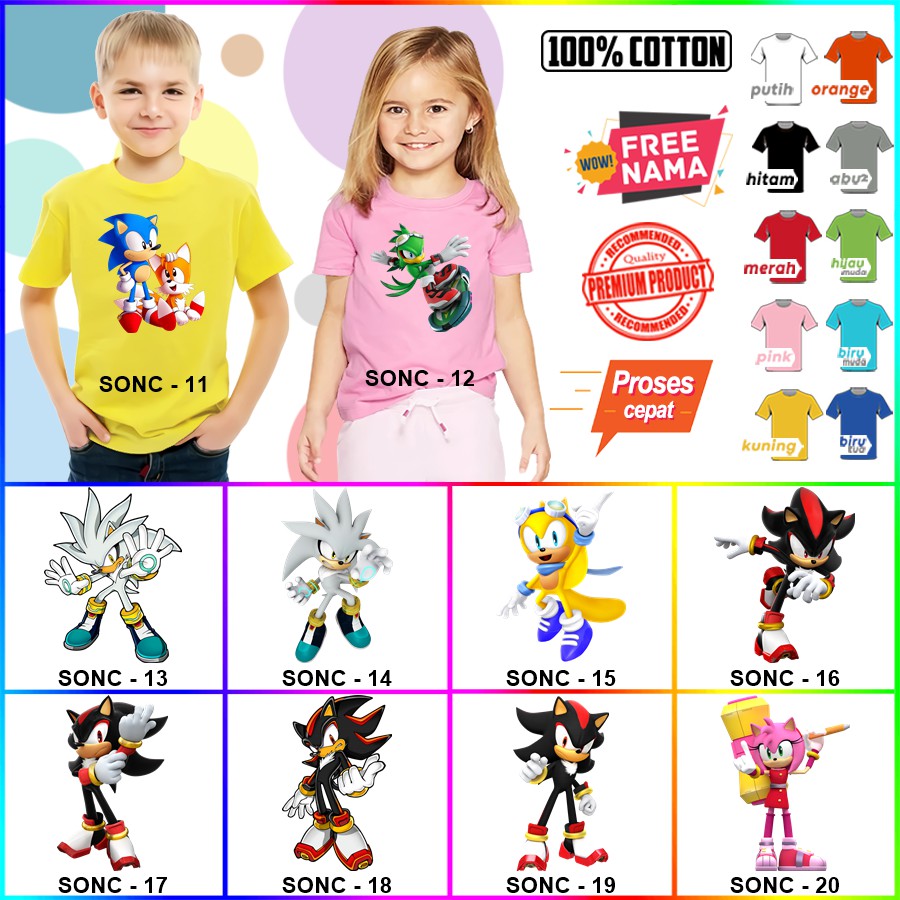 Baju Kaos ANAK DAN DEWASA SONIC COUPLE (FREE NAMA)