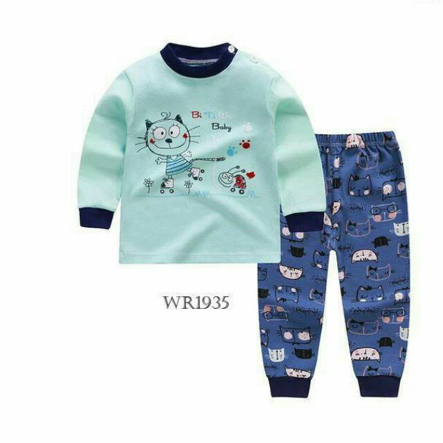 WR1935 piyama anak  import kucing  tosca baju  tidur anak  