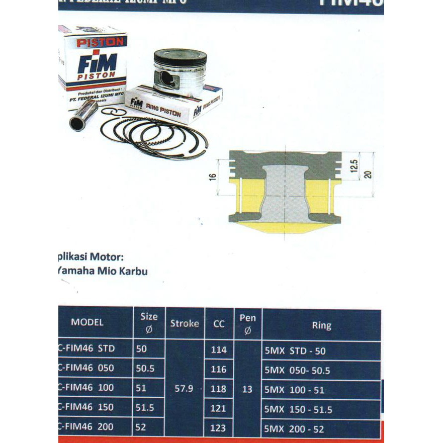 QHL Piston kit FIM Mio karbu - FIM46 