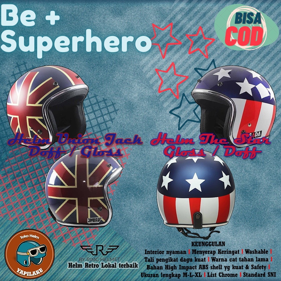 Helm helem motor half face bogo retro RIMC Union Jack dan the Star klasik clasic classic original or