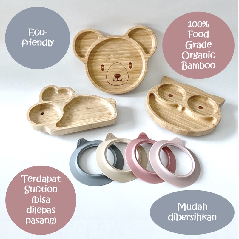 LIGERA Bamboo Suction Plate Piring Makan Anak Bayi Silikon Bear Rabbit Bunny Owl BPA FREE MPASI