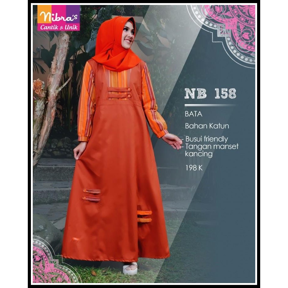 Gamis Cantik Nibras NB 158 Bata Baju Wanita Terbaru Gamis Syari Murah
