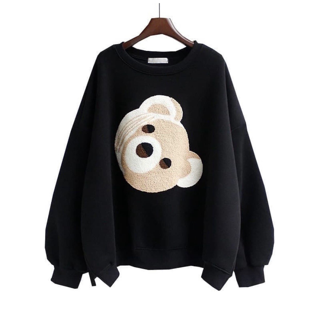 Bear Head Sweater Oblong Wanita Basic Slimfit - Crewneck Wanita Head Bear - Head Bear Sweater Wanita