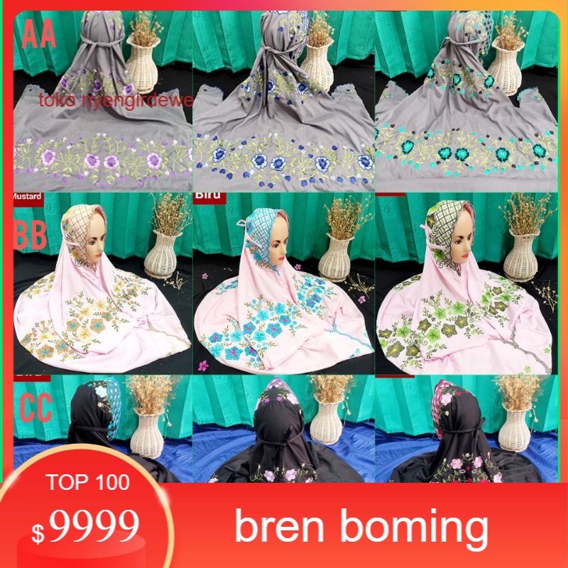 Mukena Dewasa Terusan Bordir Mukenah Kudus Warna Abu Pink Hitam Polino Kain Dasar Motif Bunga Cantik