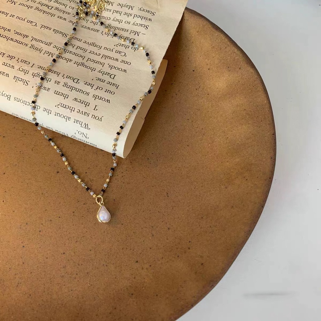 Kalung Dengan Liontin Mutiara Bentuk Tetesan Air Gaya Korea