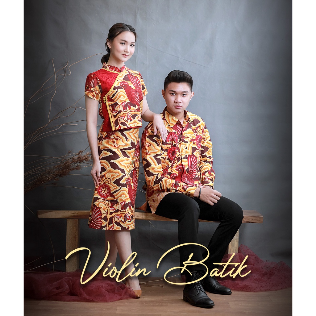 Jual Couple Batik Qipao Cheongsam Hen Yellow Red Stelan And Kemeja Shopee Indonesia 