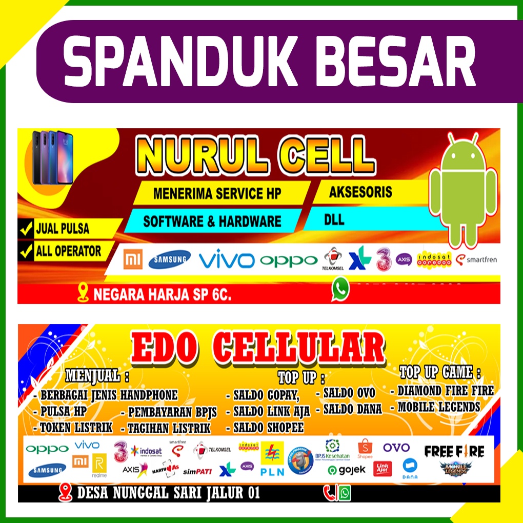 Spanduk Ukuran Besar Konter Pulsa Kuota Olshop Warung Toko