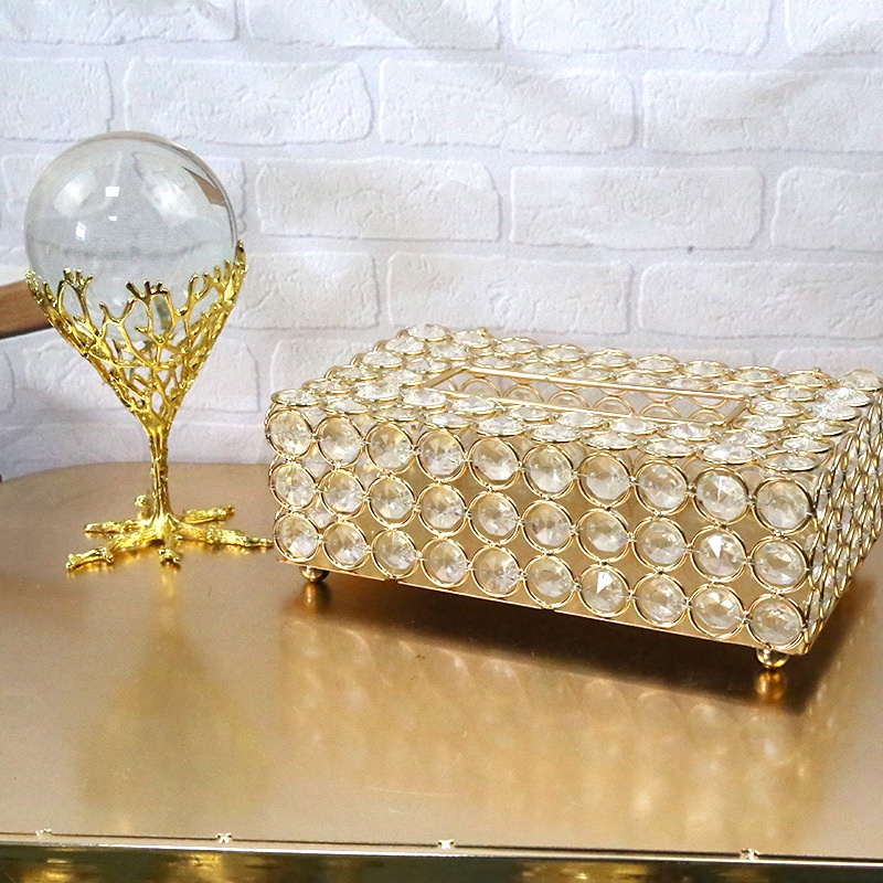 Tempat Tisu Emas Cantik Crystal Gold Tissue Box Bling