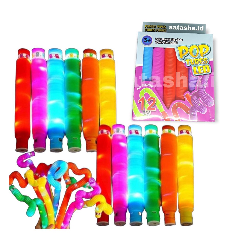 Pop Tubes LED Pop Pipes Squishy Sensory Fidget Toys Mainan Anak Pipa