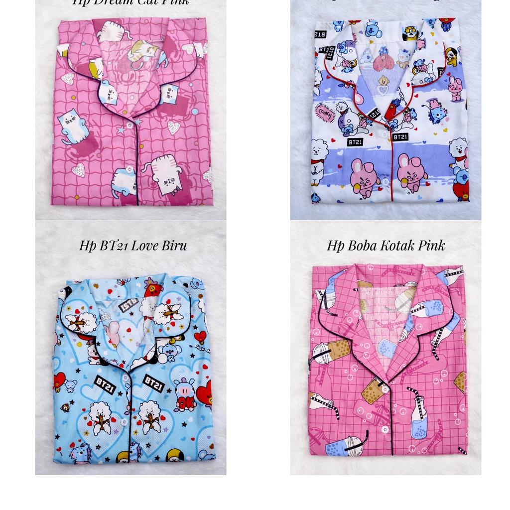 PIYAMA WANITA CELANA PENDEK HP - BAJU TIDUR WANITA CELANA PENDEK BAHAN KATUN MOTIF KARAKTER KEKINIAN